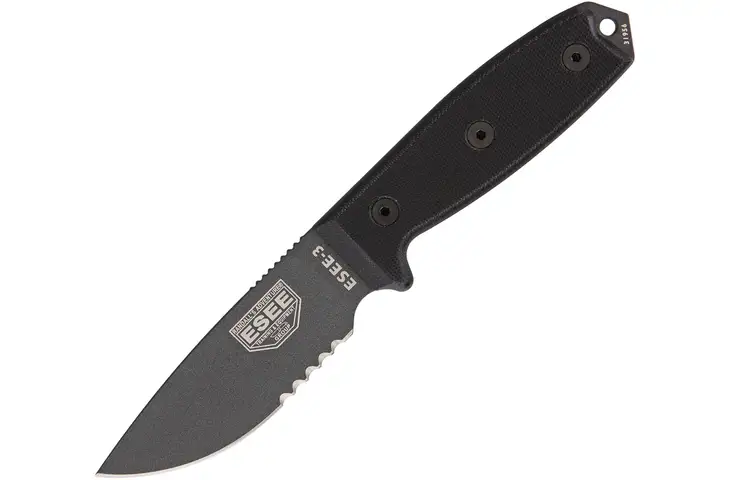 Esee Model 3 Serrated Tactical Fixed Blade Knife ESEE-3S-TG-B w/ Free Shipping